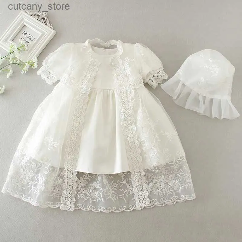 Flickans klänningar baby flickor klänning kort ärm barn första födelsedag bollklänning spädbarn klänningar för dop brudtärna fest prinsessklänning 0-24m l240311