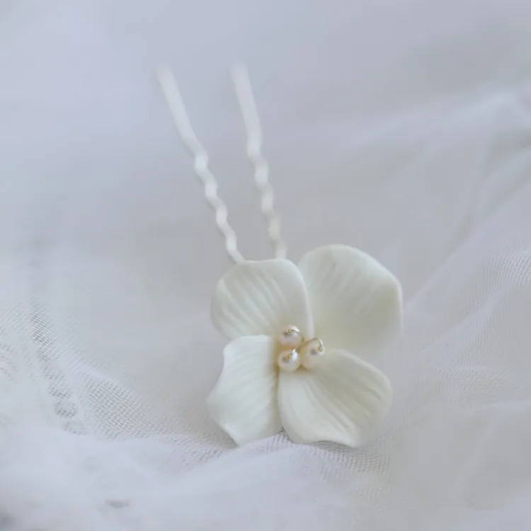 Handgefertigte Hochzeitsbrautjungfern Haarzubehör Keramik Blume Braut Haarnadel 2515