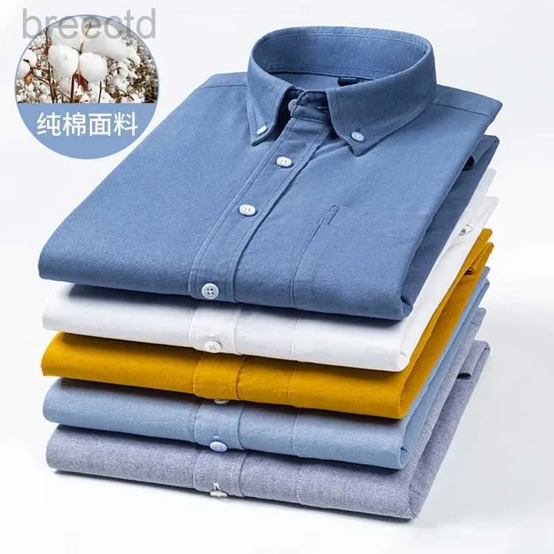 Polos masculinos manga xadrez camisa casual remendo frontal peito regular-ajuste gola com botão camisas de trabalho grossas ldd240312