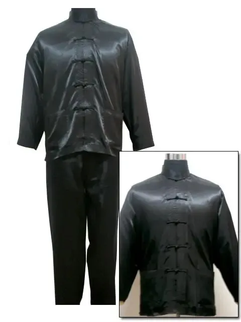 Svart kinesisk stil Mens Satin Pyjamas Set Novely Button Pyjamas Suit Casual Sleepwear Long Sleeve Shirt Pant S M L XL XXL 240227