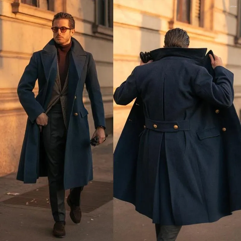 Abiti da uomo Cappotto di lana stile vintage nero inglese da uomo Cappotto con taschino con risvolto a punta su misura spesso invernale caldo