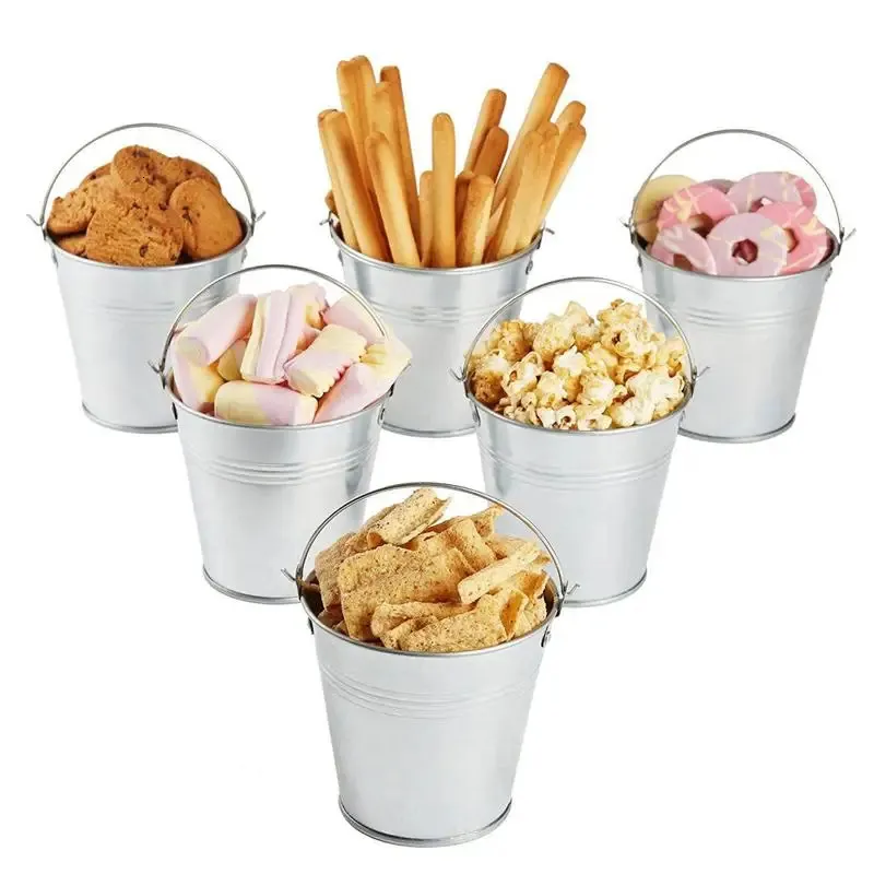 LUOEM 6 pièces Mini fer blanc seau en métal Snack seaux seau à glaçage frites seaux en étain seau à glace faveurs de fête d'anniversaire de mariage 240307