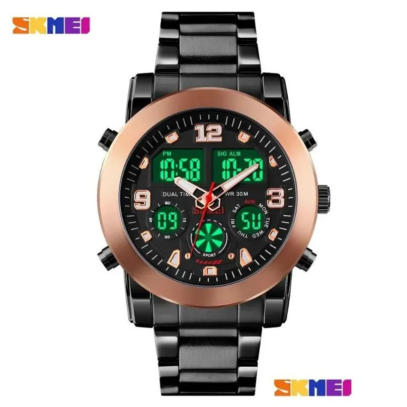 Wristwatches Skmei Japan Movement Digital Quartz Led Light Dual Time Display Mens Watches Stopwatch Alarm Waterproof Male Clock Montre Otyq1