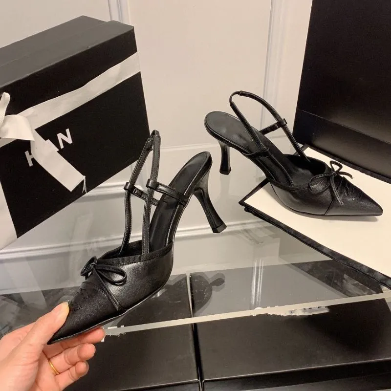 Kitten Heels Bowknot Sandals Summer Women`s Designer Shoes Pointed Toes