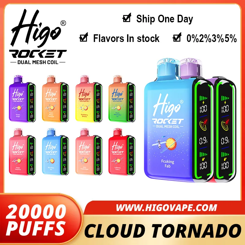 Original HIGO ROCKET 20000 Puff Disposable E Cigarettes 0.6ohm Mesh Coil 28ml Pod Battery Rechargeable Electronic Cigs Puff 20K 0% 2% 3% 5% RBG Light Vape Pen Kit