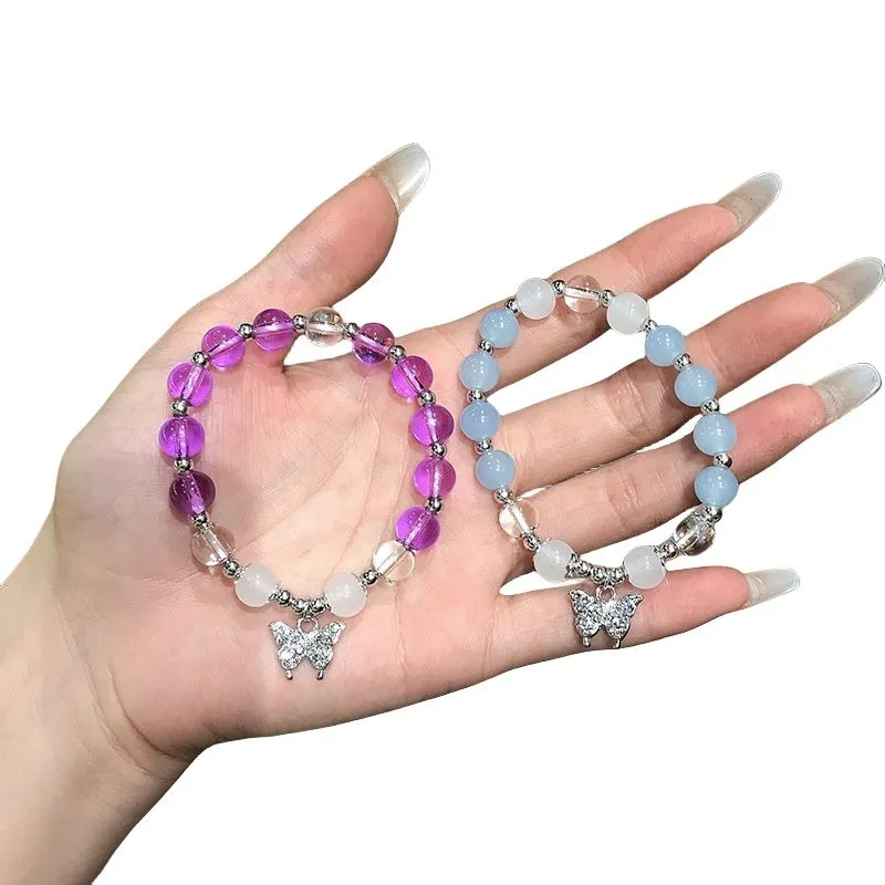 Bracelet de perles de créateur papillon glace craquelé pour femmes et filles, à la mode, Imitation opale, breloques, cadeau pour petite amie