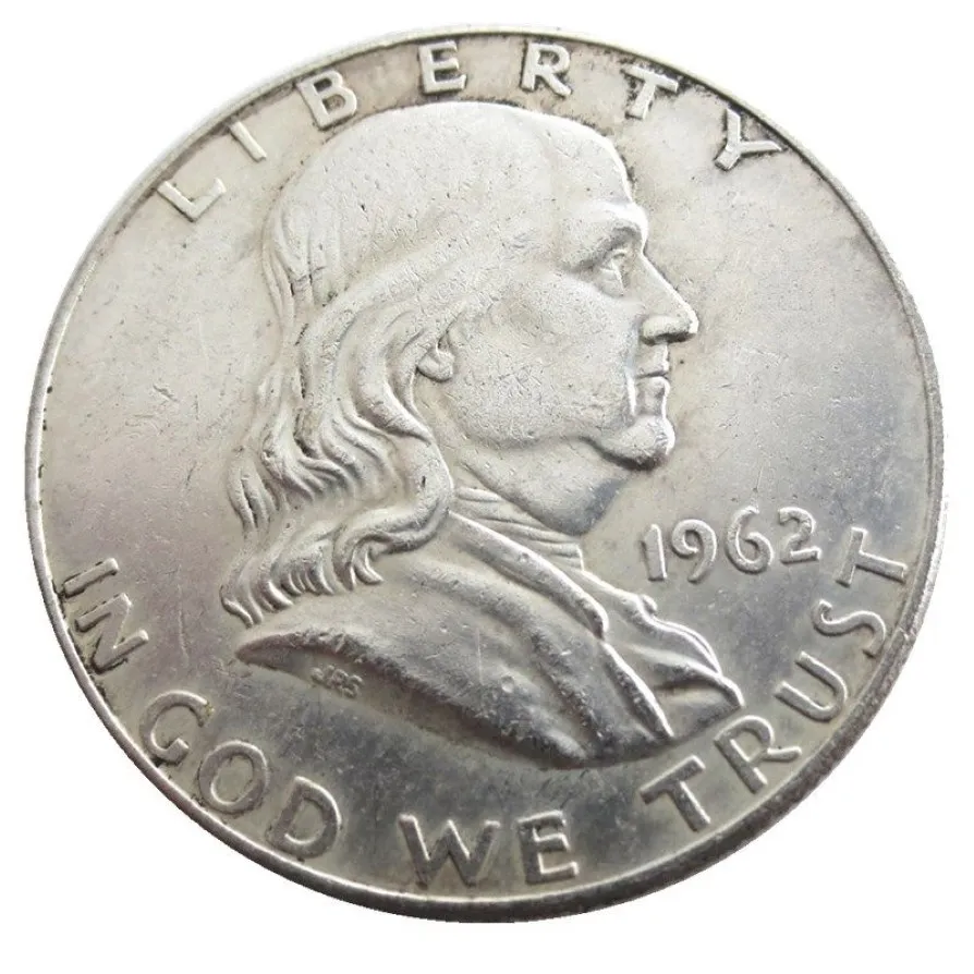US 1962pd Franklin Half Dollar Craft Srebrna kopia monety mosiężne ozdoby domowe akcesoria 312h