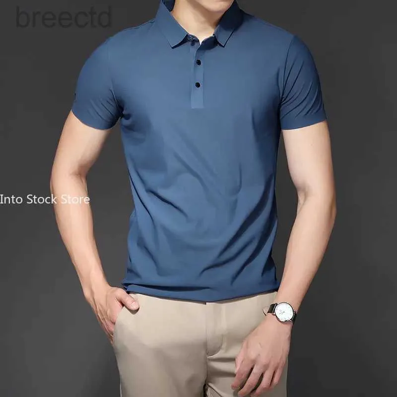 Men's Polos Summer Ice Silk Polo Shirts Luxury Short Sleeve Solid Business Casual Fashion Simple Slim ldd240312