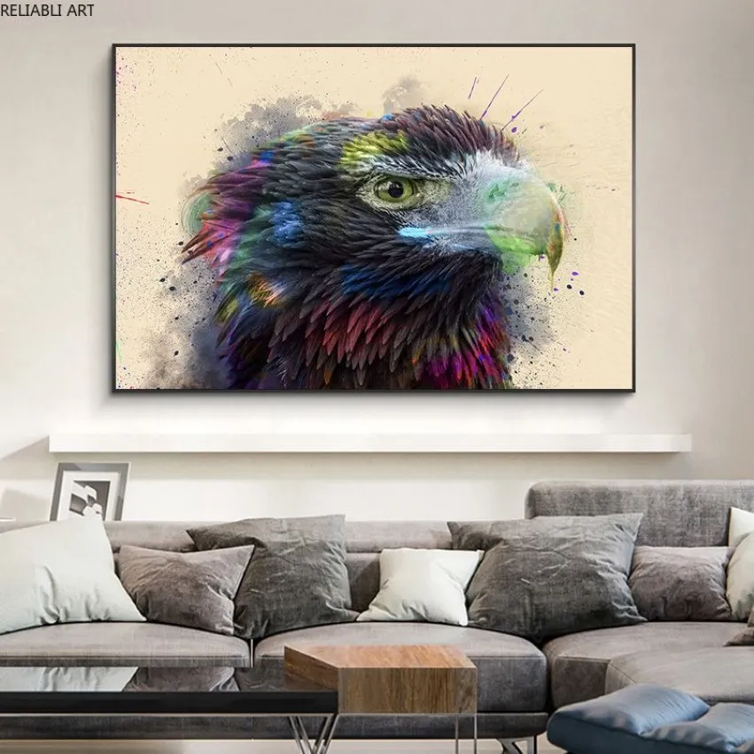 Современная декоративная живопись с животными HD Eagle Bird Art Picture Портрет Красочный холст Настенный декор Гостиная Плакат и Print262e