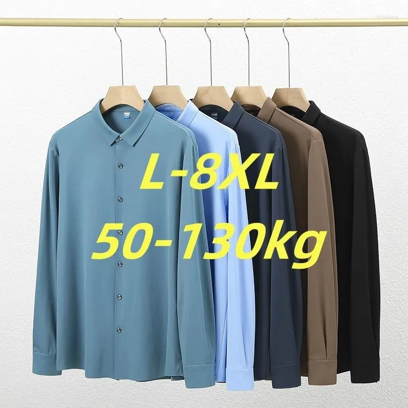 Camisas casuais masculinas camisa elasticidade manga longa solta oversize 6xl 7xl 8xl plus size moda ferramental masculino vestido de alta qualidade