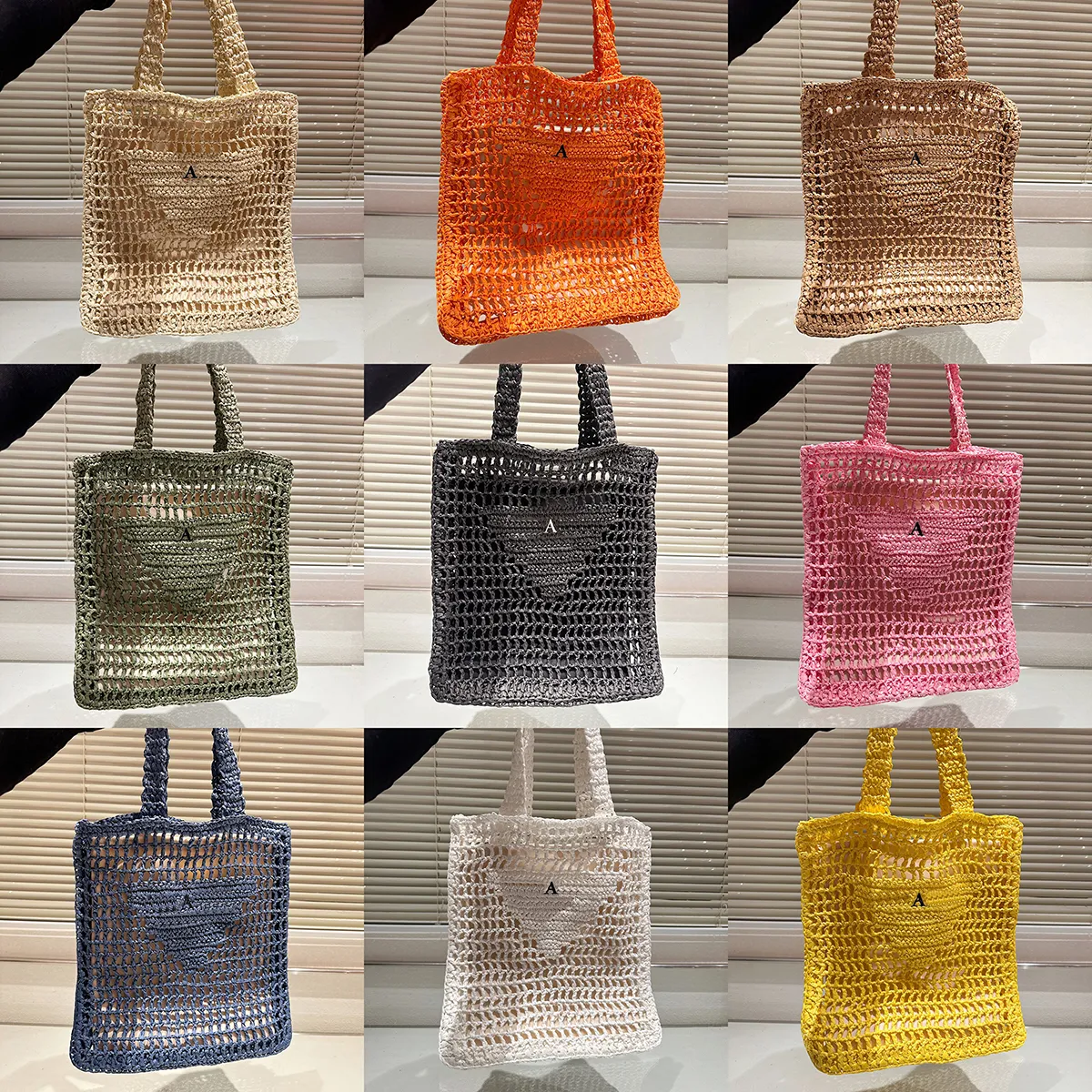 Women Designer Raffia Straw Weave Tote Bag Italy Luxury Brand Milano Embroidery Triangle Net Shopping Handbag Lady Large Capacity Summer Sandy Beach Shoulder Bags