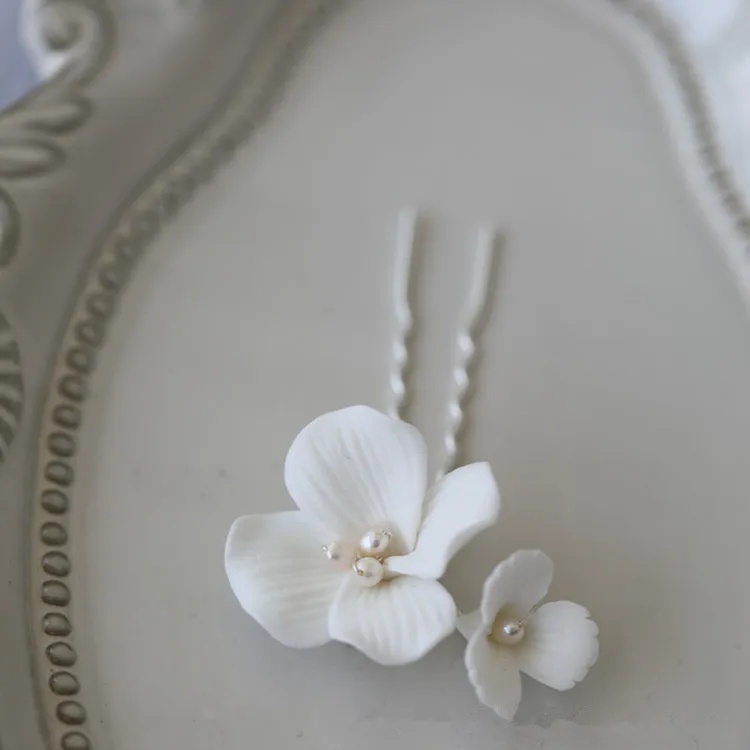 Handgemaakte bruiloft Bruidsmeisjes Haaraccessoires Keramiek Bloem Bridal Hair Pin 2515