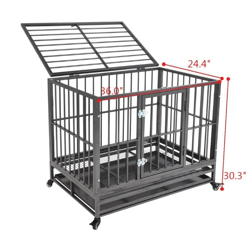 Tungt Dog Cage Crate Kennel Metal Pet Playpen Portable med Tray Silver239a