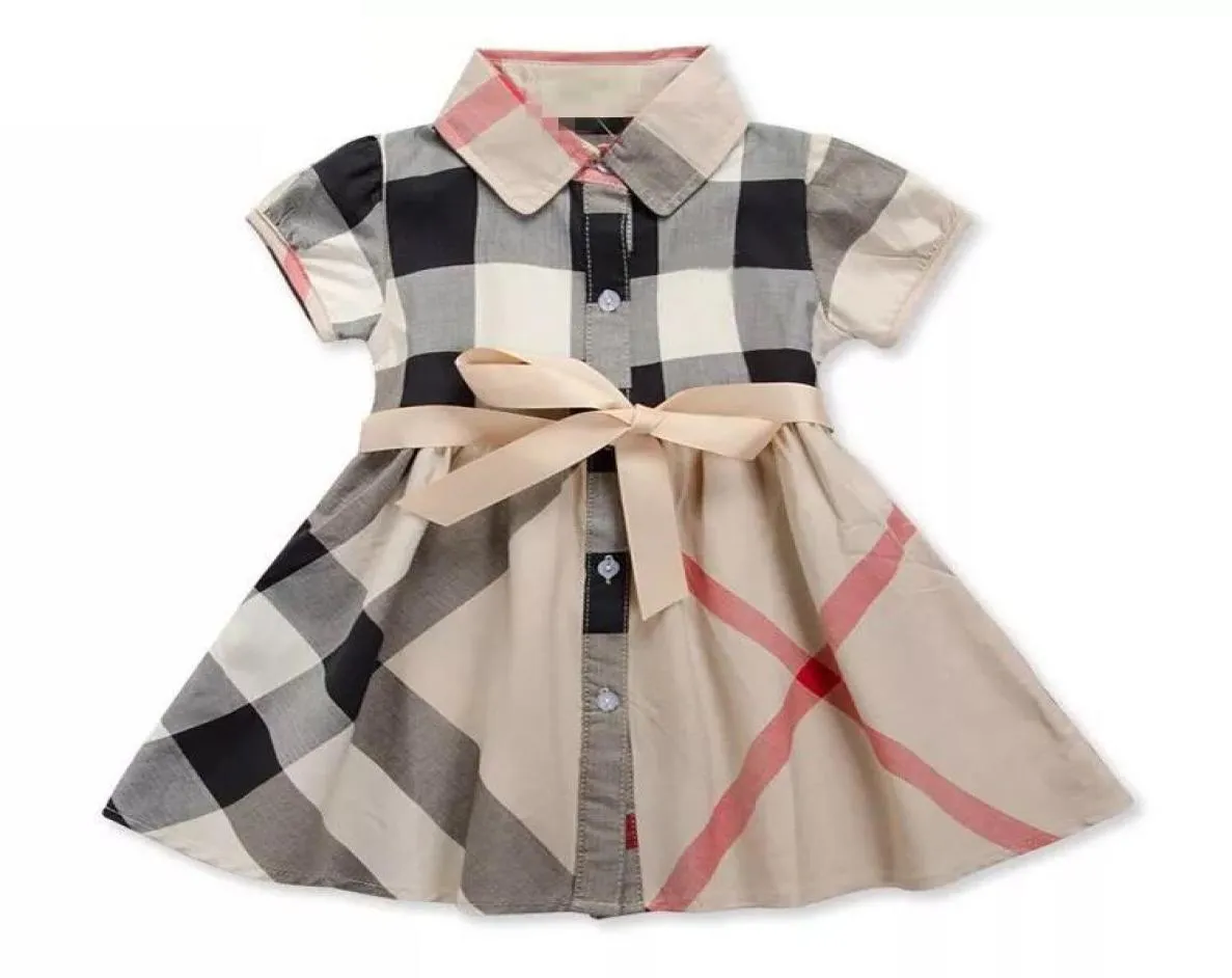 girls dress 2019 INS summer new styles European and American styles children039s Lapel short sleeves high quality cotton plaid 8556792