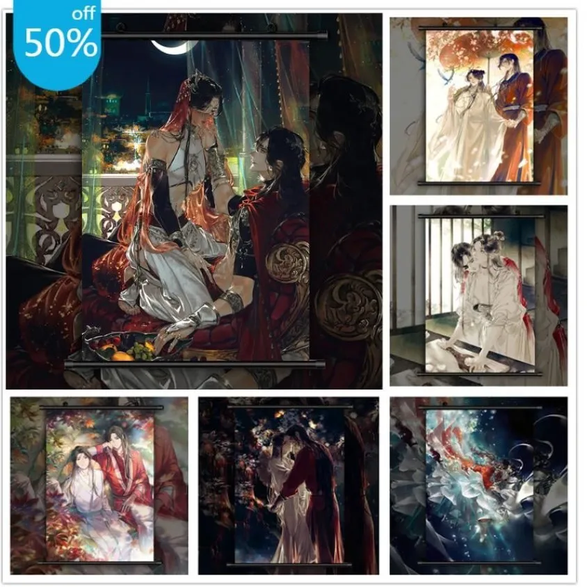 Peintures Tian Guan Ci Fu Hua Cheng Xie Lian Anime Affiches Toile Peinture Décoration murale Art Image pour salon Home323Y