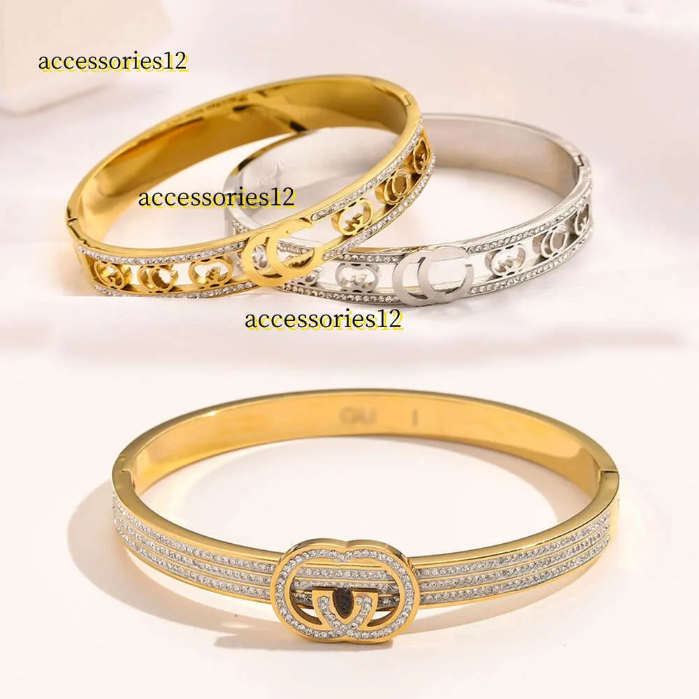 Bangle Atacado Pulseiras Clássicas Mulheres Bangle Luxo Designer Pulseira Cristal 18K Banhado A Ouro Aço Inoxidável Amantes de Casamento Presente Jóias Lojas de Presente 2024