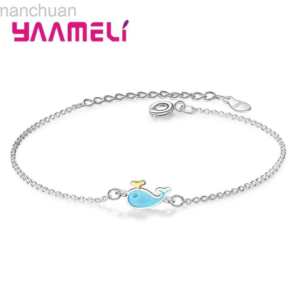 Bangle bonito azul pequena baleia pulseiras pulseiras para mulheres presentes de menina luxo 925 prata esterlina esmalte jóias com extensão ldd240312