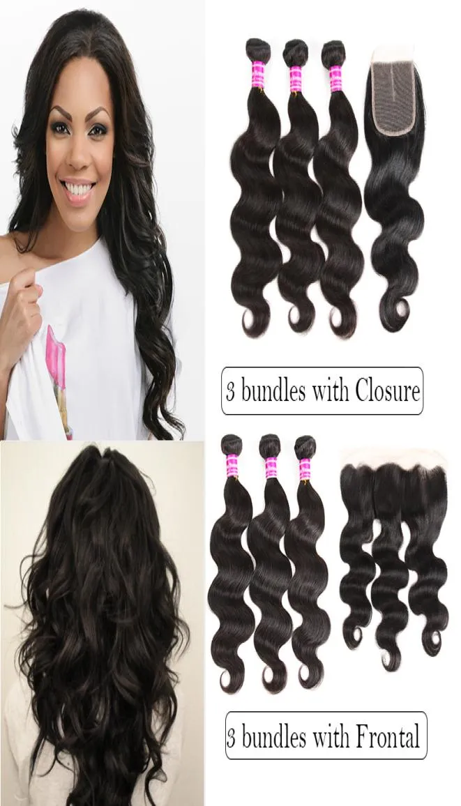 Goedkope Braziliaanse Body Wave 3 Bundels Virgin Human Hair Weave Bundels Met Sluiting Oor tot Oor Kant Frontaal Met Bundels Peruaanse Ext9252353