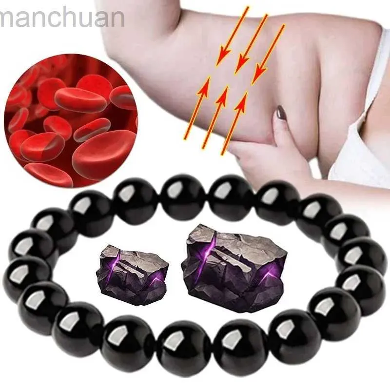 Bangle Black Obsidian Pedra Natural Pulseiras Alívio de Gordura Promove a Circulação Sanguínea Anti Ansiedade Perda de Peso Pulseira Mulheres Homens Jóias LDD240312