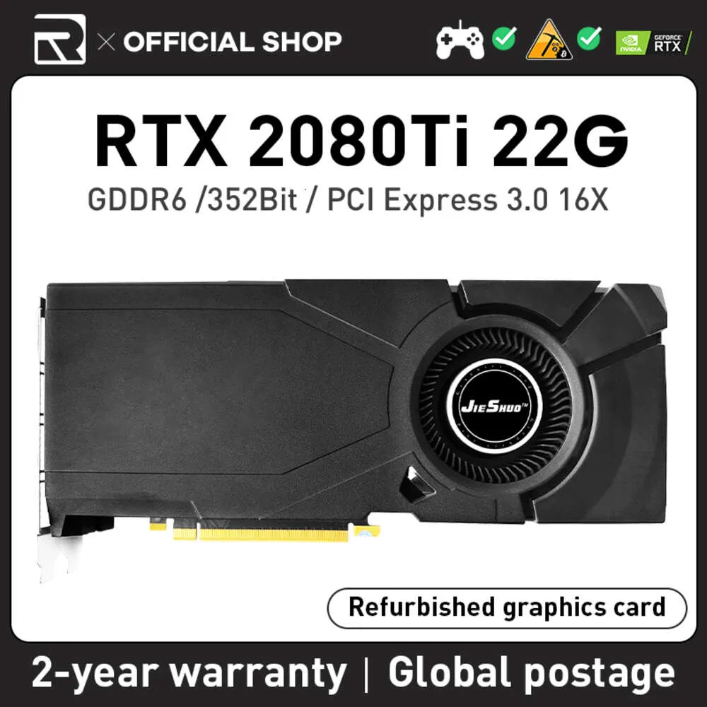 Jieshuo RTX 2080TI 22GB 352bit GDDR6 TURBOFAN NVIDIA RTX2080TI 8PIN+8PIN RTX 2080 TI 22G Bilgisayar Grafik Kartı 2080TI RTX