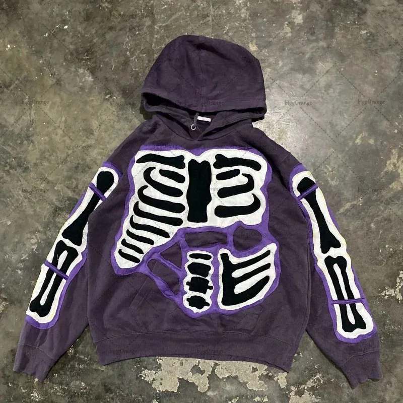 Y2K Baggy Street Hip Hop Sıradan Gevşek Allmatch Pullover Hoodies Ming Goth Mor Yırtık Baskı Büyük Boyutlu Erkekler 240227