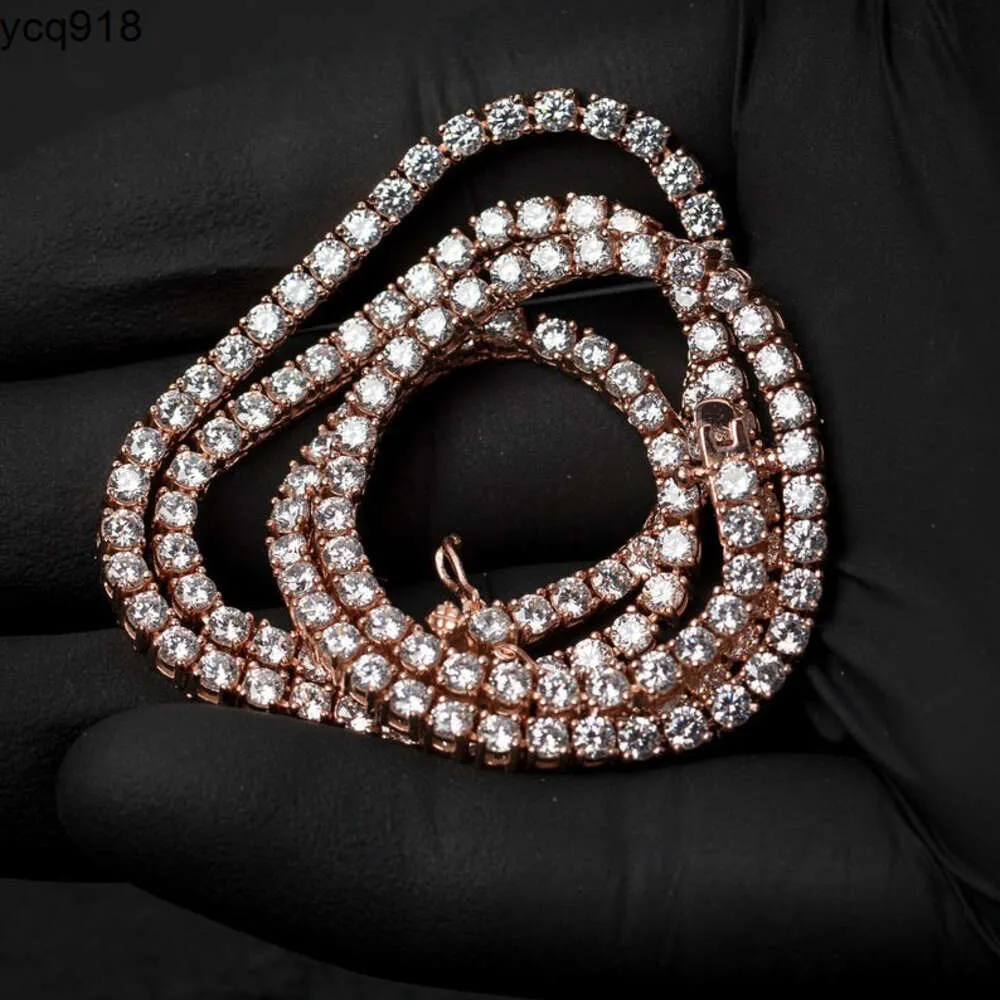 Hiphop niestandardowy 5 mm lodowany VVS Rose Gold Tennis łańcuch 925 Srebrny łańcuch tenisowy moissanite