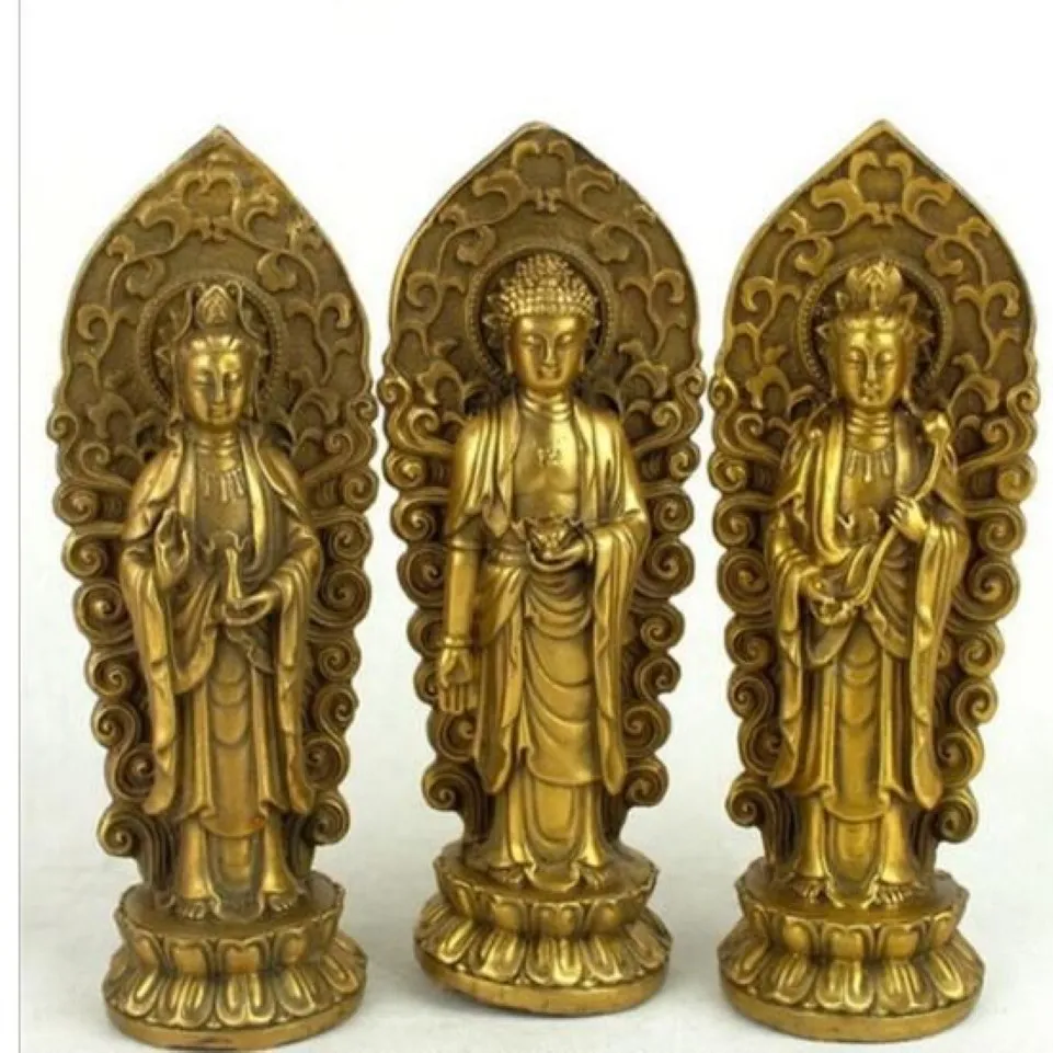 Bouddha en cuivre Sam West Amitabha mahasthamaprapta Avalokiteshvara Buddha277W