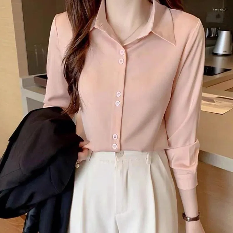 Women's Blouses Office Lady Simplicity Formal Thin Spring Summer Buttons Solid Color Turn-down Collar Long Sleeve Clothing 2024