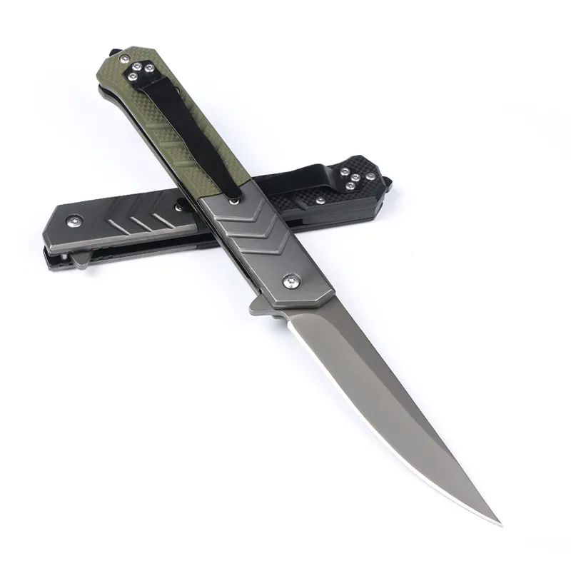 High Quality M7717 Assisted Flipper Knife 3Cr13Mov Titanium Coating Straight Point Blade G10 with Stainless Steel Handle Outdoor Camping EDC Pocket Knives
