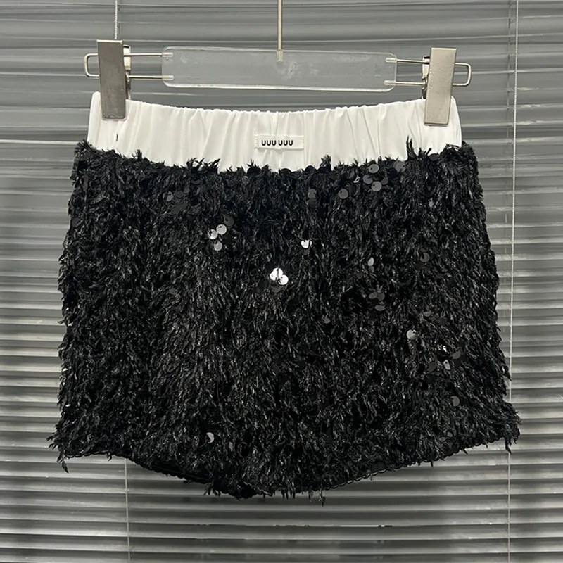 Shorts femininos letra de lantejoulas shorts high way luxury designer mini boxers falsificados duas peças preto boxer sexy shorts y240429