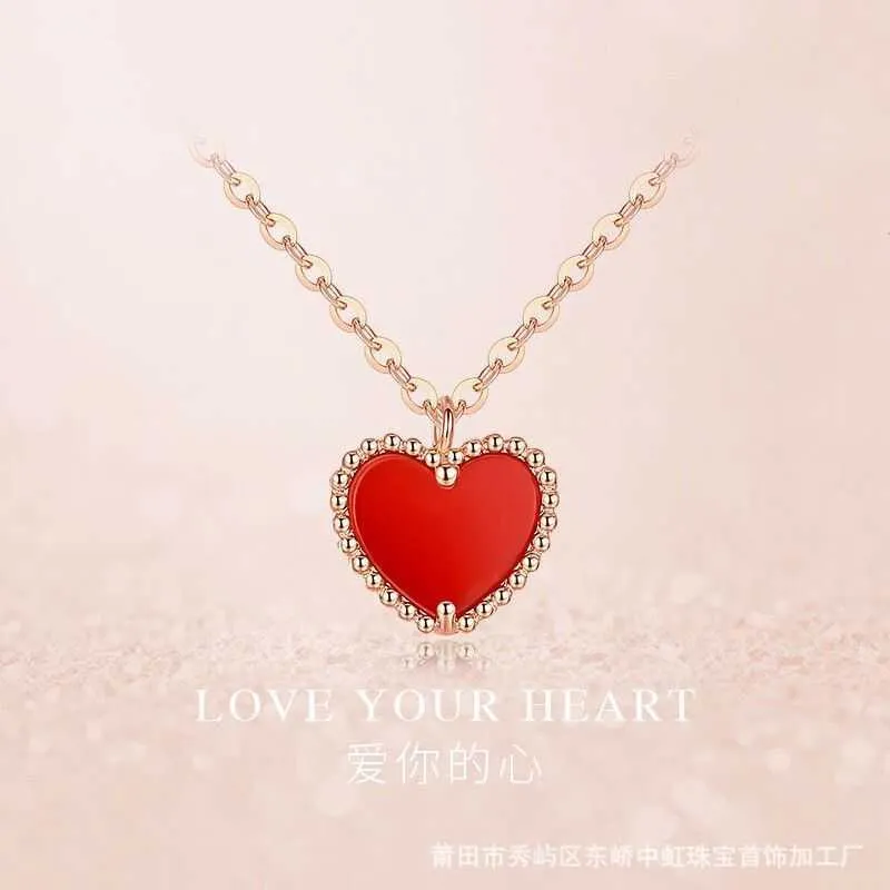 Live streaming Little Red Heart 18k gold necklace female rose gold lock bone chain colorful gold internet celebrity love pendant Instagram design