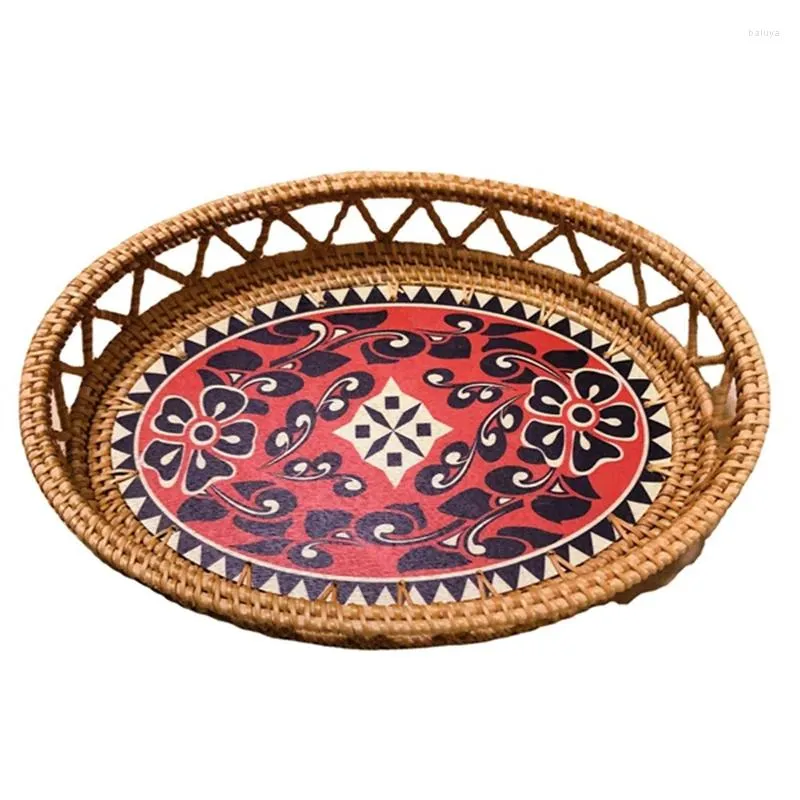 Plates Rattan Basket Hand-Woven Storage Coffee Breakfast Severing Tray Platters Bread Plate For Tea