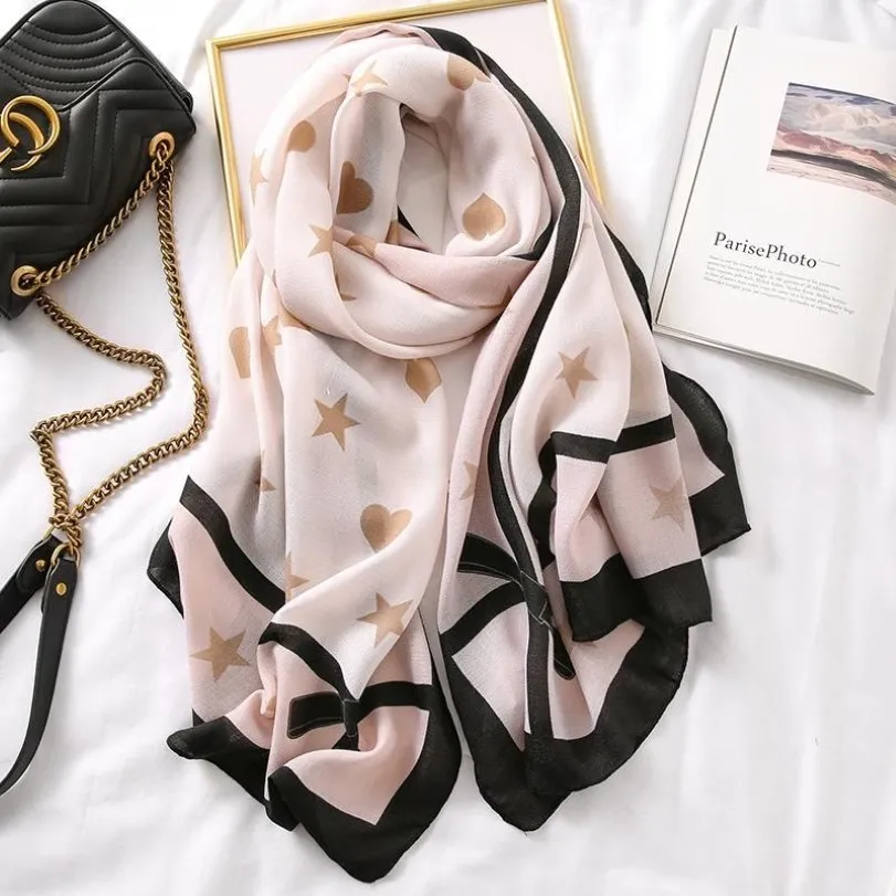 Szaliki Star Serce Print Kobiety szal ukradła szalik różowy duże hidżabowe szaliki dla kobiet
