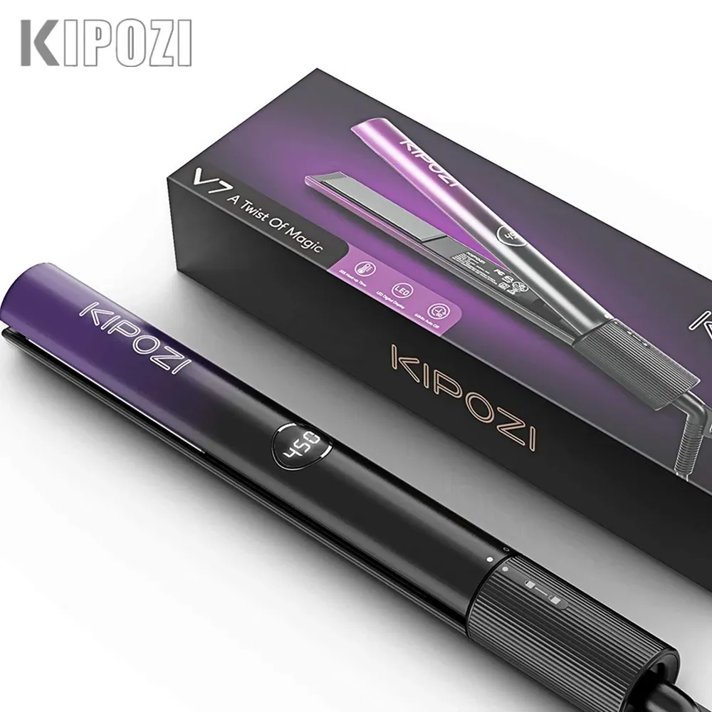 Irons Kipozi Professioal Hair Strainter 2 I 1 Flat Iron Curling Iron Titanium Instant Heat Flat Iron with Digital LCD Display