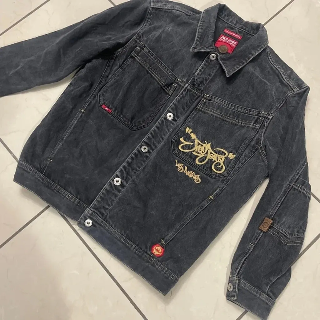 Уличная куртка JNCO, пальто Y2K в стиле хип-хоп с графической вышивкой в стиле ретро, черные джинсовые мужские панк-рок, готика 240307