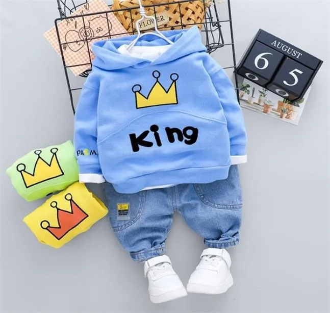 NY Kid Boy Casual Hooded Clothing Set Outfit 1 2 3 4 Years Cute Cartoon Letter Print Tshirt och Jeans Kids Boy Costume X04017407933