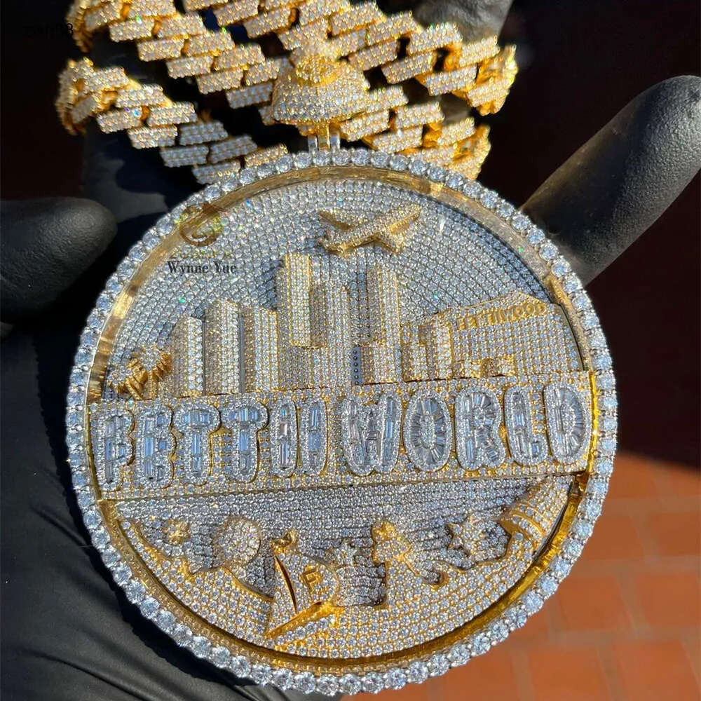 Créateur de bijoux Bussdown personnalisé Baguette fond rond pendentif glacé S925 Moissanite diamant pendentif hip hop