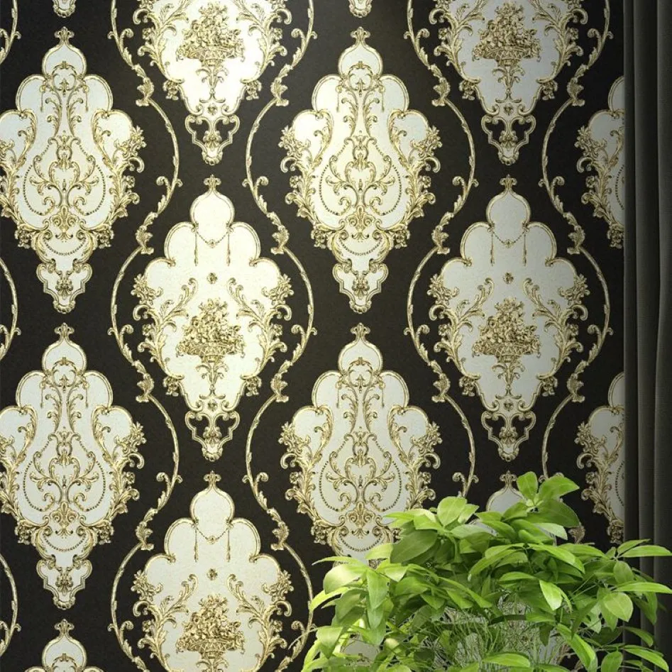 Red Blue Black Gold Victorian Classic European Floral Damask Wallpaper 3D Stereo Wall Paper Roll Home Decor Living Room266n