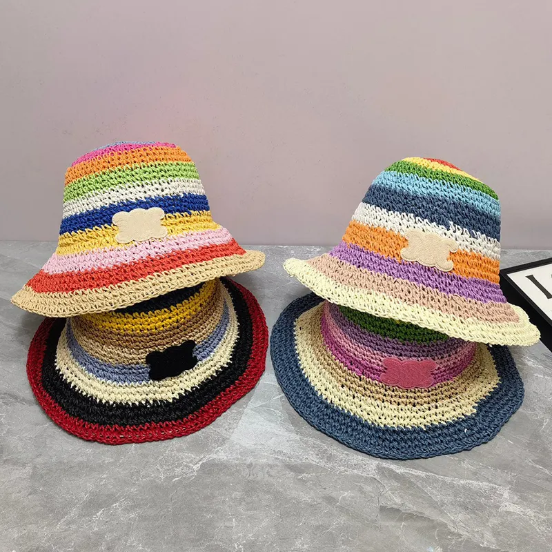 Luxury Designer Bucket Hat Colorful Beach Straw sunhat Letter C Handmade Woven caps Travel Sun Cap Fashion Ladies Wide Bried Hats