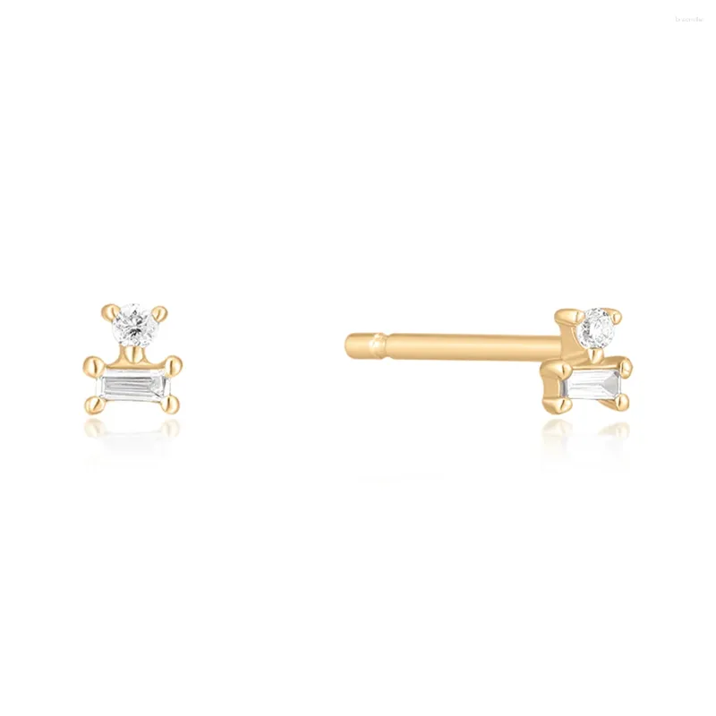 Stud Earrings Fine Jewelry Dainty Geometric Real Baguette Diamond 14k Solid Gold For Female Gift