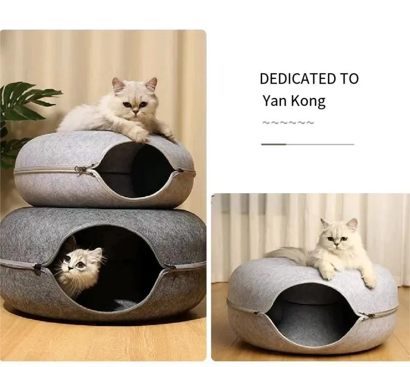 Cat tunnel bed, pet hole, cat den, puppy den, cat round bed, suitable for small pets, kittens, puppies, rabbits, hide and seek, detachable cleaning felt donut tunnel