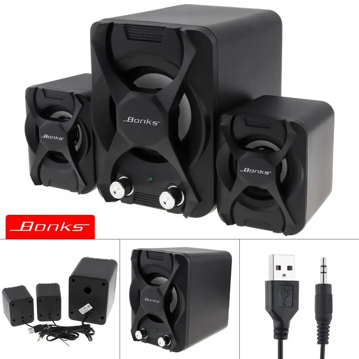 Altoparlanti Altoparlanti subwoofer combinati Bonks K2 per notebook neri con regolazione dei bassi vigorosa e kit manopola di controllo del volume a frequenza completa