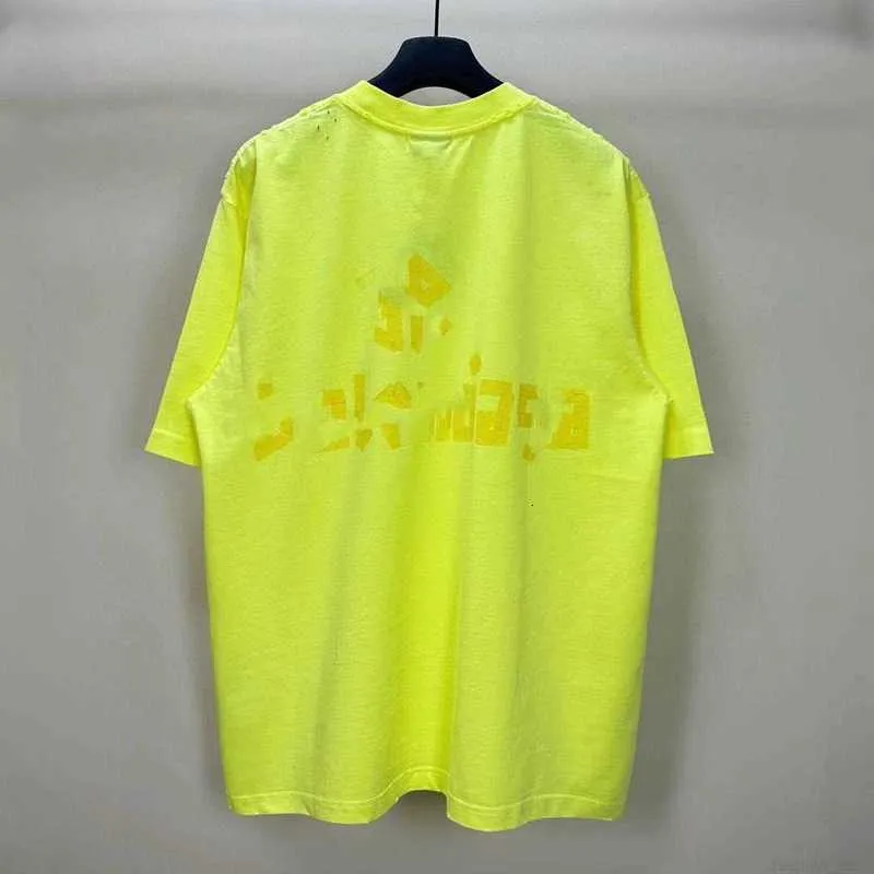 designer B family high version 24SS gradient yellow tape pure cotton worn-out hole top round neck men and women short sleeved T-shirt couple K2HY