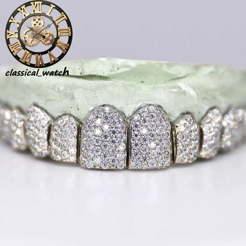 12 na 12 VVS Moissanite Diamond Grillz lodowe biżuterię biodrową biodrową dla raperów spersonalizowana kratka