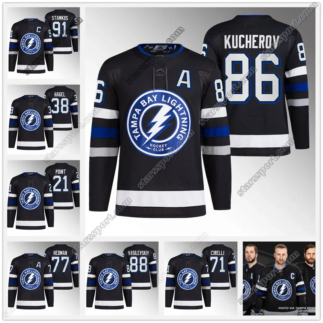 Personalizado Homens Mulheres Juventude Tampa''Bay''Lightning''86 Nikita Kucherov Terceiro Preto Jerseys Anthony Cirelli Steven Stamkos Michael Eyssimont Jeannot Haydn Fleury Andrei