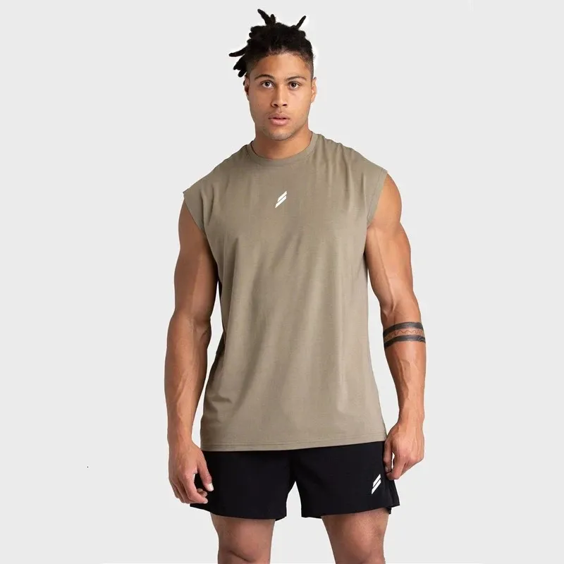 Men Loose Sleeveless Cotton Shirts Male Breathable Sports Undershirt Running Vest Singlet Mens Fitness Gyms Tank Tops 240308