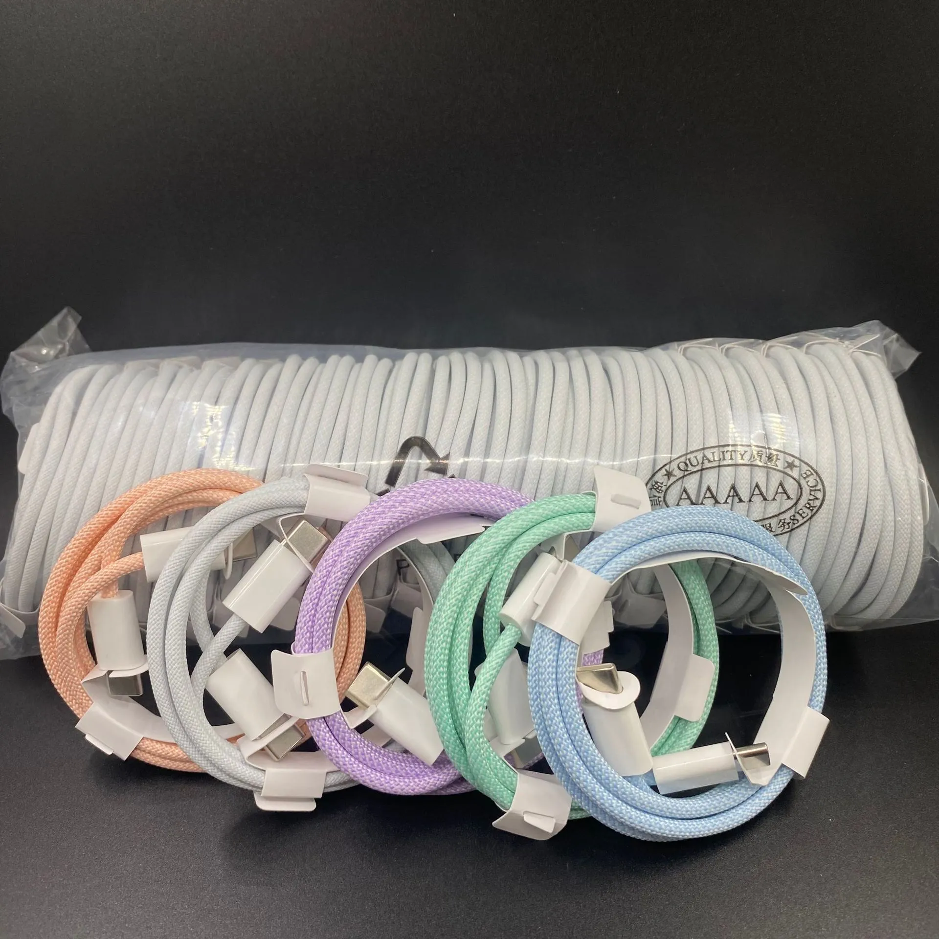 Type C to type-c Braid Fabric Cable 66W PD Fast Charger Ring Cable Data Sync Colorful Cord For iPhone 15 15pro 15max iPad Mac