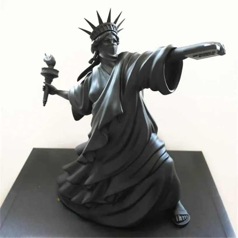 Moderne kunst Vrijheidsbeeld Gooi Torch Zwart Kleur Riot of Liberty London Art Fair Hars Sculptuur Home Decor Creatieve Gift336v