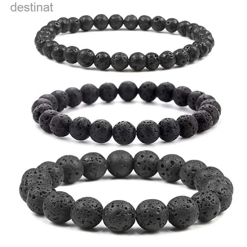 Pulseira com pingente de contas, contas de pedra natural 6/8/10mm, lava vulcânica, contas de olho de tigre, pulseiras elásticas para homens, mulheres, joias, pulsera hombreL24213