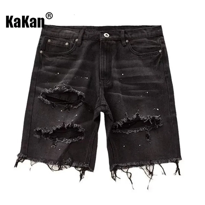 Kakan – Sommer-Jeansshorts im Distressed-Look für Herren, koreanische Jugend, schmale Passform, kleines Bein, Quarter-Hosen, Jeans K58-DK322 240226